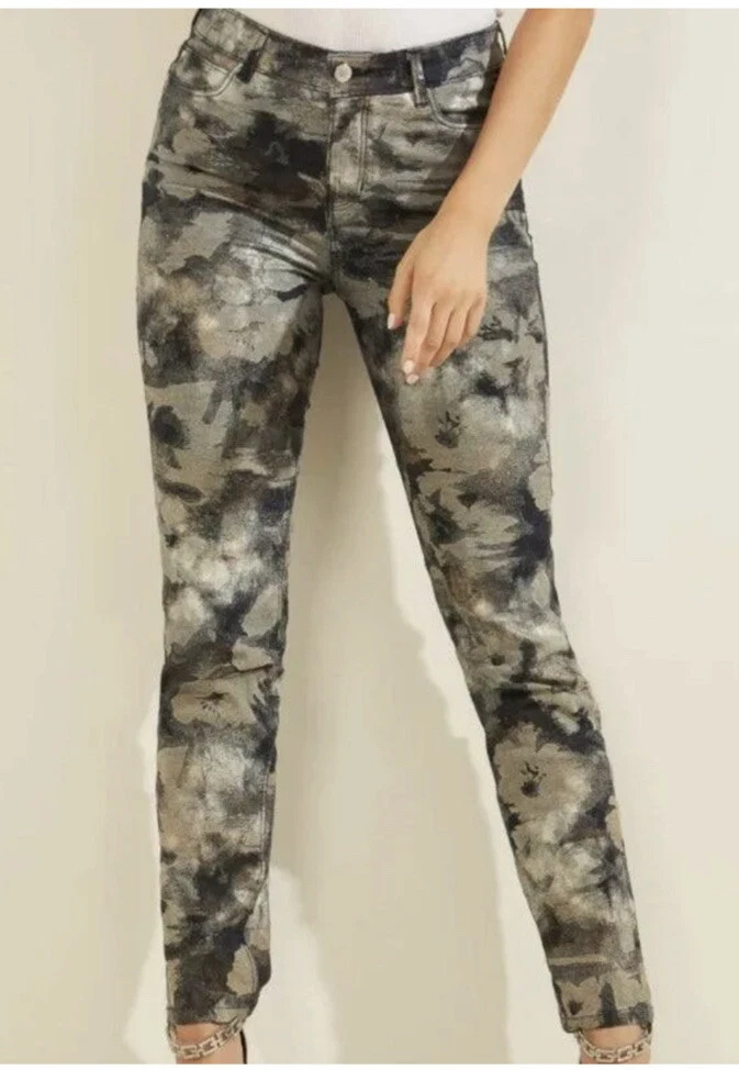 Guess 1981 Skinny Metallic Floral Jeans Sz 26 NWT eBay