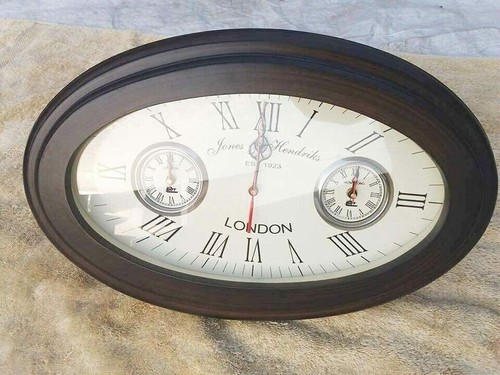 Jones And Hendriks Antique Style Brass Wooden Wall Clock World Time Clock Gift - Picture 10 of 10