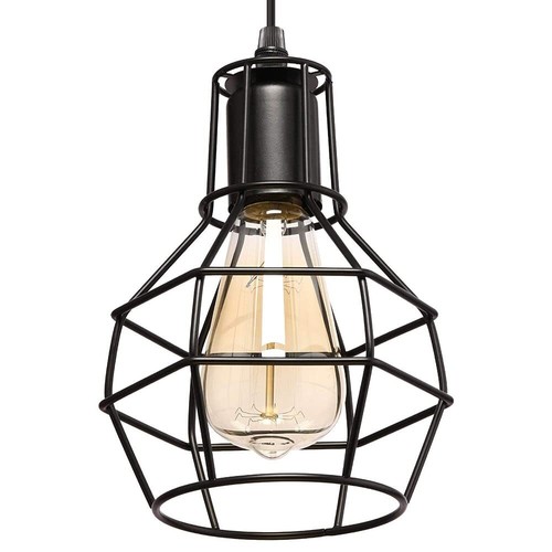 Industrial Pendant Light Black Metal Wire Cage Hanging Light Fixture For Kitchen - Picture 5 of 7