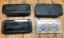 4 Vintage Sewing Machine "Attachments" & Bobbin Box & Parts