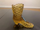 VTG Fenton Amberina Amber Glass Boot Vase Daisy and Button Pattern 4'' Tall