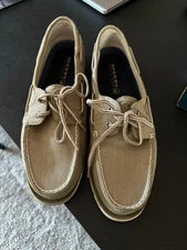 Sperry Top Sider Shoes Mens 10.5 Leeward 2-Eye CVS Khaki EXCELLENT boat shoe