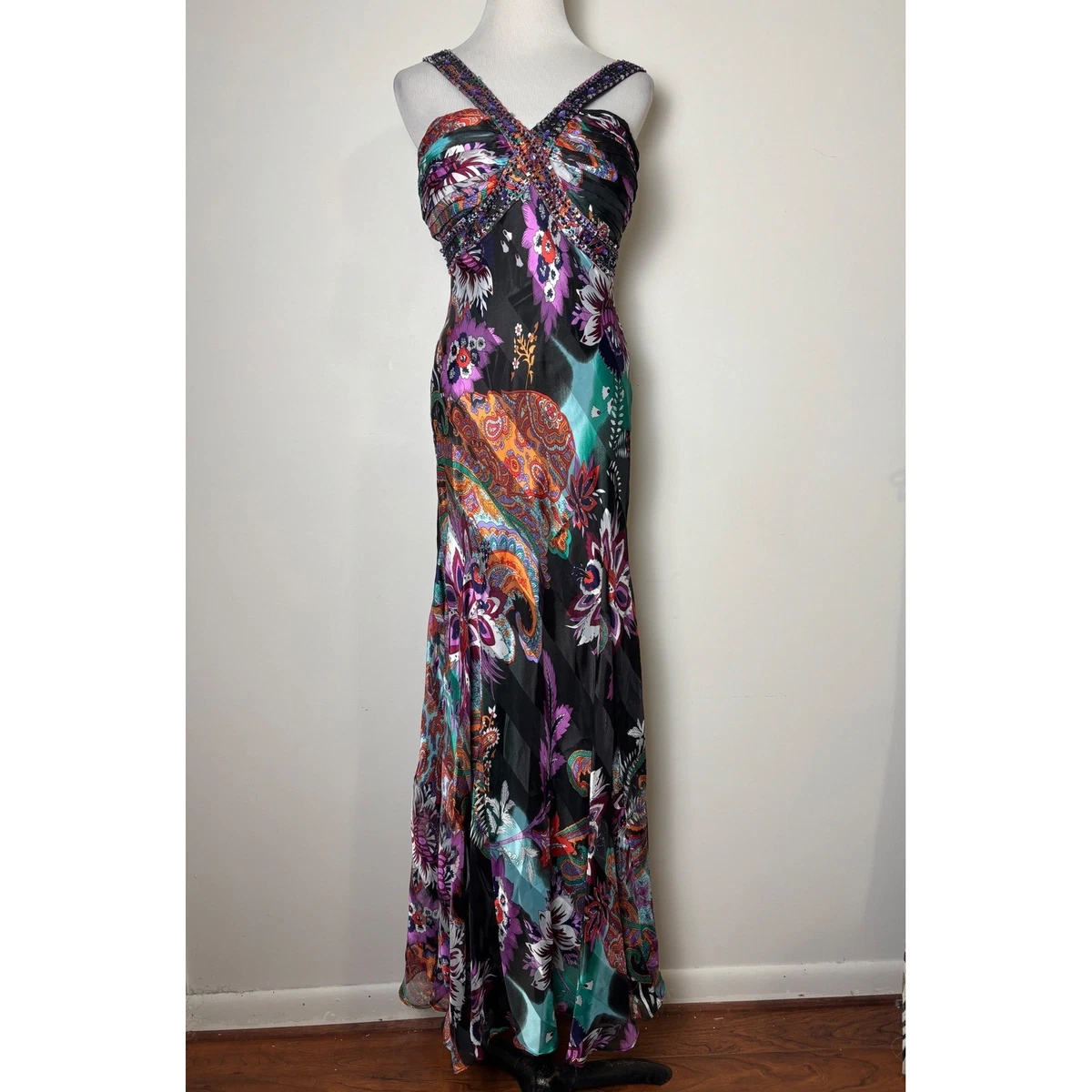 ignite evenings floral print dress Ignite Evenings Long Embroidered Gown with Shawl