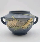 Roseville Jardiniere Vase, Blue Freesia, 463-5, 8.5" X 6.75" X 5.5" With Handles