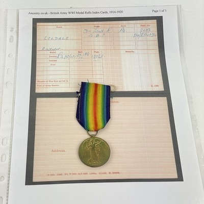 WW1 Victory Medal 2703 Private A Loxdale 3rd London Regiment