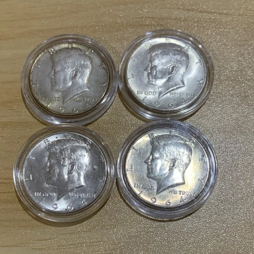 1964 Kennedy Half Dollar Silver Coins Lot of 4, 50C, Fineness 0.9, Uncertified
