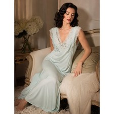 Vtg 30-40s Lady Edso Acetate Rayon Lace Nightgown Bias Cut Lingerie Sz 40 read