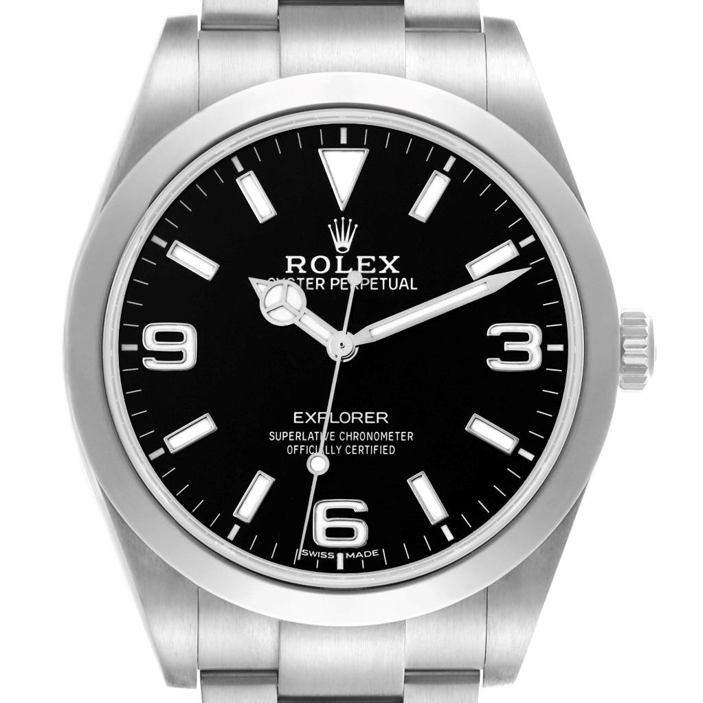 Rolex Explorer I 39mm Black Dial Stainless Steel Men's Watch 214270 with Box & Card