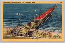 Vintage Linen Postcard Galveston $1.5M Pleasure Pier Texas 1930s