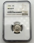 1955-P Roosevelt Silver Dime 10C NGC MS66 FT Full Torch US GEM 90% Coin  BM1