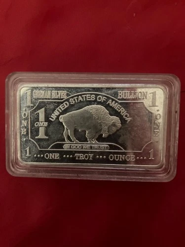1 Oz German Silver Buffalo Bar Including Case With Low Reserve 1 Bars Total