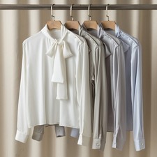 Women Real Silk Mulberry Silk Casual Office Ladies Pullover Shirt Long Sleeve OL