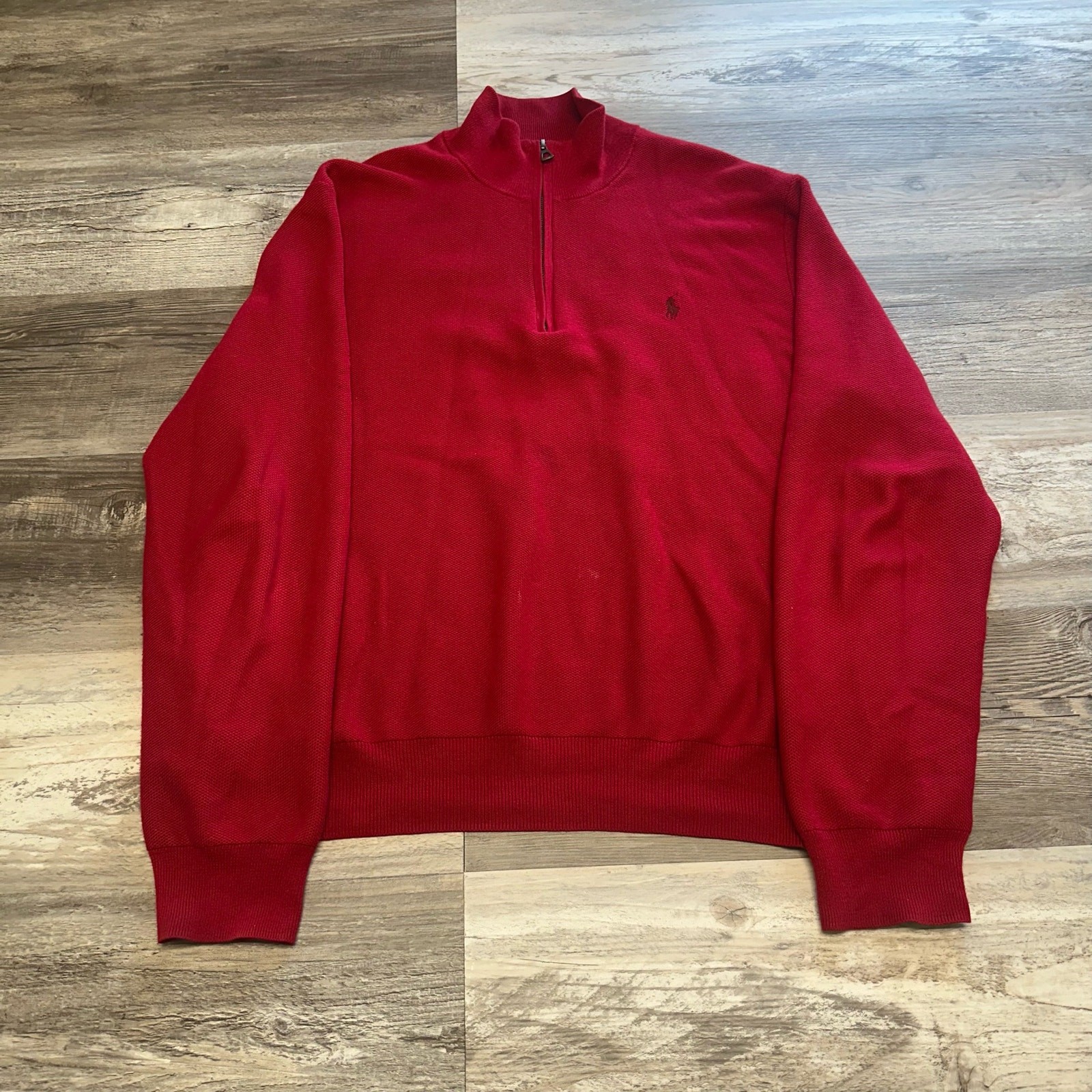 Maglione Felpa Vintage Polo Ralph Lauren Rosso Uomo XLT Pony Logo Quarto Zip