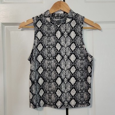 Vintage Caution To The Wind Black & White Snake Skin Print Mock Neck Tank SZ XS