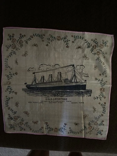 WW1 Souvenir Handkerchief USS Navy Ship America/Leviathan Antique Military