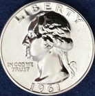1961 Washington Quarter  90% Silver Choice Proof