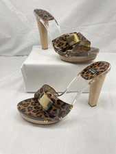 Stuart Weitzman Leopard Animal Print leather heels W/Clear see through sole