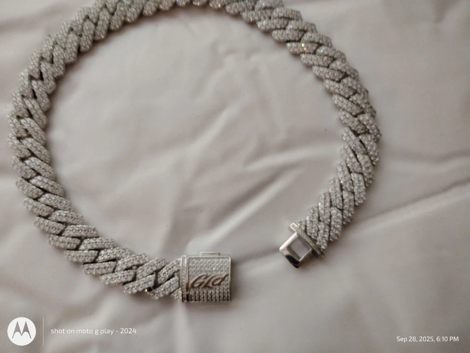 Collar de cadena de eslabones cubanos GLD chapado en oro blanco 6 mm 20 pulgadas Foto 3 de 4