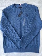 NWT Tommy Hilfiger Men's Cotton Cable Knit Crewneck Sweater Blue size 2XL Casual