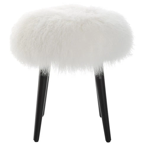 Uttermost 23830 Wooly 17"W Sheepskin Accent Stool - White / Matte Black - Picture 3 of 5