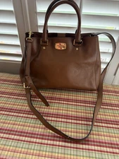 Michael Kors Brown Pebbled Leather Double Handle Crossbody Satchel Bag GUC