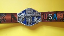 USA PATRIOTIC VETERAN Genuine Leather Belt  Epoxy AMERICAN VETERAN BUCKLE
