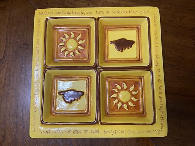 FRANCE  LA CORSE    YELLOW SQUARE CERAMIC PLATE & 4 SMALL PLATES