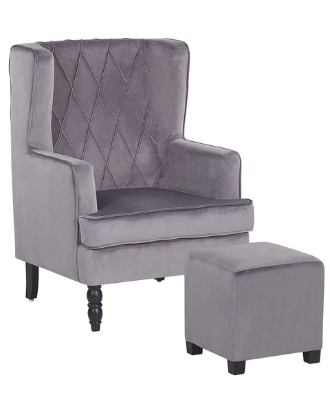 Moderner Sessel Mit FußHocker Polsterbezug Aus Samtstoff Grau Sandset-image