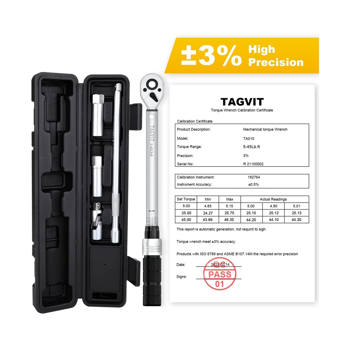 TAGVIT 3/8 Inch Drive Click Torque Wrench Set, (5-45 ft.-lb./6.8