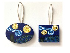2 STARRY NIGHT Ornaments - Hand Painted