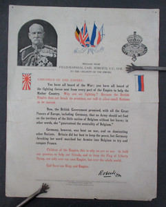 1914 LEAGUE OF THE EMPIRE Message Poster from Field Marshal Earl Roberts, WWI