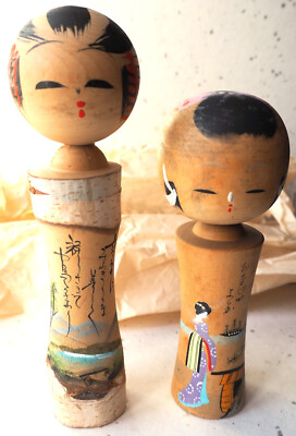 Poupées Japonaises Kokeshi Sosaki Artisanales - Vintage Années 1960 - Bois Peint à La Main