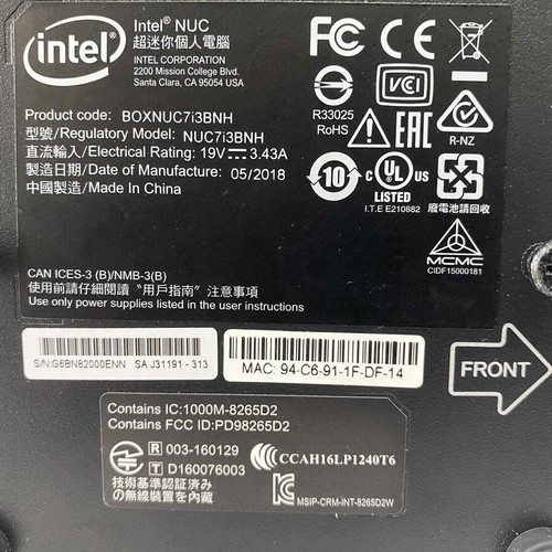Intel NUC Mini PC NUC7i3BNH Core i3 2.40GHz 8Gb Ram 240Gb SSD Windows 10 - Picture 7 of 10