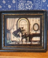 1939 C & A Richards First Music Lesson  Reverse Glass Painted Framed In Black