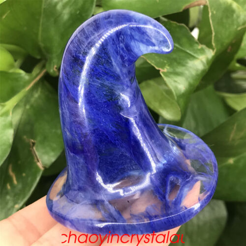 1x Synthetic blue melting  wizard hat quartz crystal carved decor halloween gift - 第 1/11 張圖片