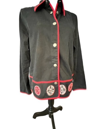 Ruby Rd Embroidered Edge Beaded Jacket Snap up Size 10 Stretch BOHO Preppy EUC - Picture 2 of 17