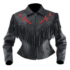 Womens Western Cowgirl Cowgirl Leather Fringe Style Short Coats Cowboy Jacket