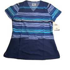 Strictly Scrubs Stretch Adult XS Blue 2 Front Pockets V Neck Top