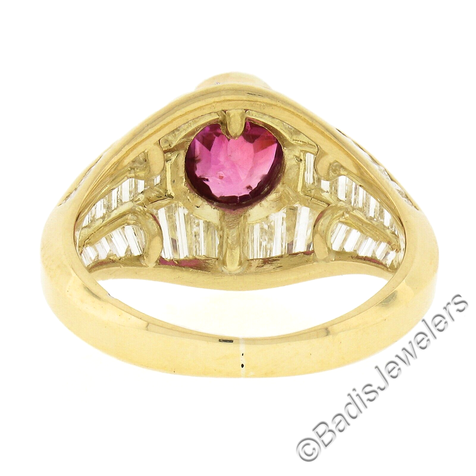 18K Yellow Gold 3.85ct GIA Burma No Heat Ruby Baguette Cut Diamond ...
