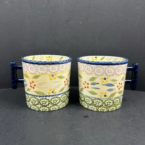 Set of 2 Temp-tations by Tara Old World 12 oz Mugs Green and Blue