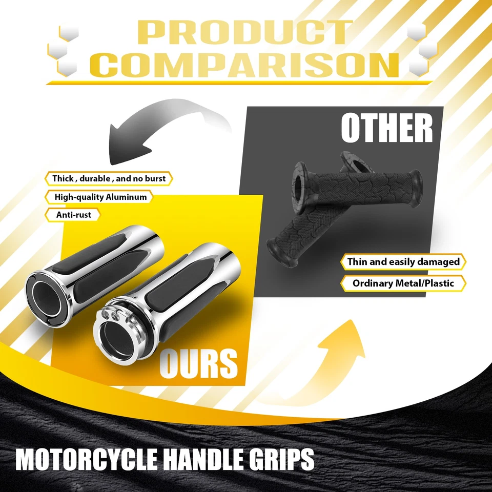 Chrome 1" Motorcycle Handle Bar Hand Grips For Harley Heritage Softail Classic - Image 4 of 4