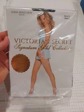 Victoria Secret Signature Gold Sheer Seduction Stay Ups Small Black Thigh Highs