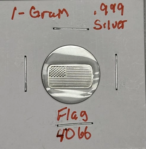 1 Gram .999 Fine Silver Bar - U. S. Flag, Item 4066