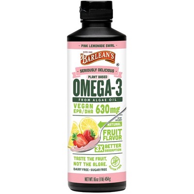 Barleans Pink Lemonade Vegan Omega 3 Supplement, Liquid Algae Oil with 630 mg...