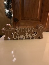Wood Double Gingerbread Men Merry Christmas Shelf Decor