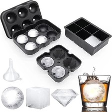 Large Silicone Ice Cube Tray Mold With Lid Reusable Whiskey Cocktail UK