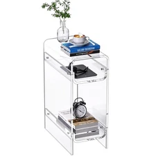 Clear Acrylic Side Table Narrow, Slim End Table for Small Spaces, Skinny Nigh...