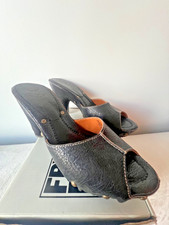 Frye Reese Black Leather Open Toe Slide Mule Block Heel Studded Women's Size 10M