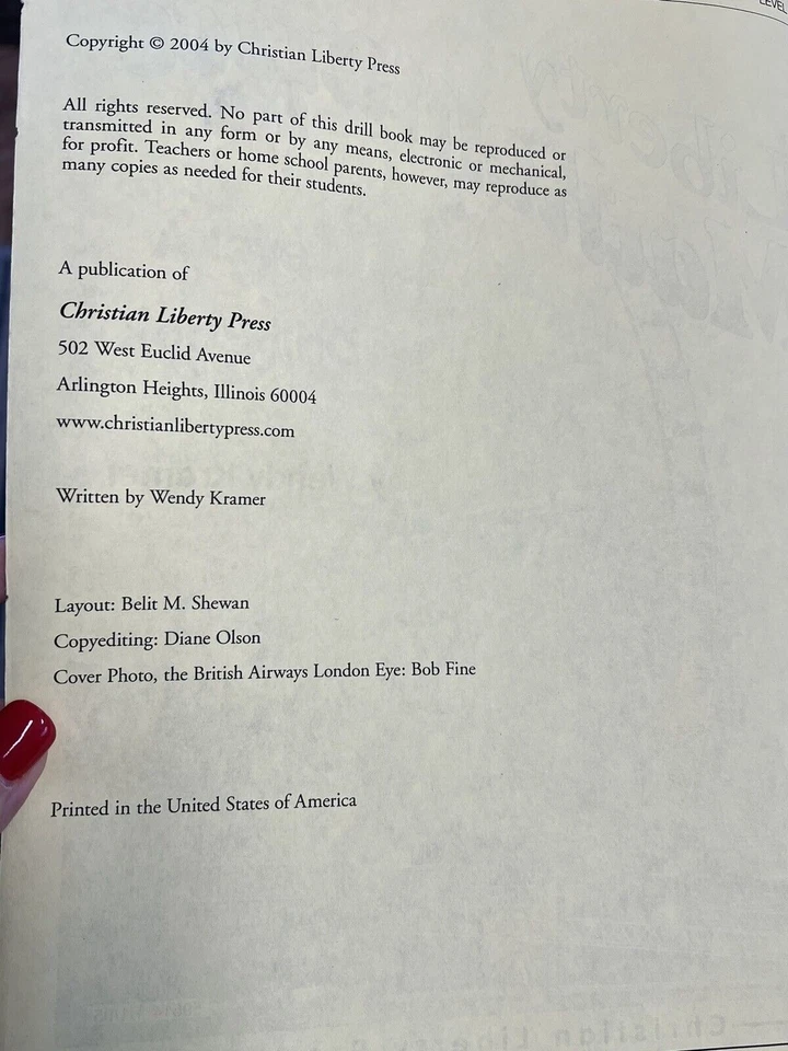 Liberty Mathematics Level A Drill Book~Christian Liberty~2004 Homeschool P6 04 - Image 2 of 4