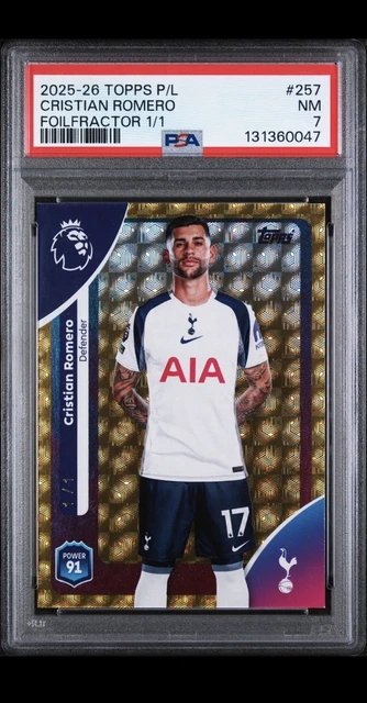 2025-26 Topps Premier League Cristian Romero 1/1 FoilFractor PSA 7